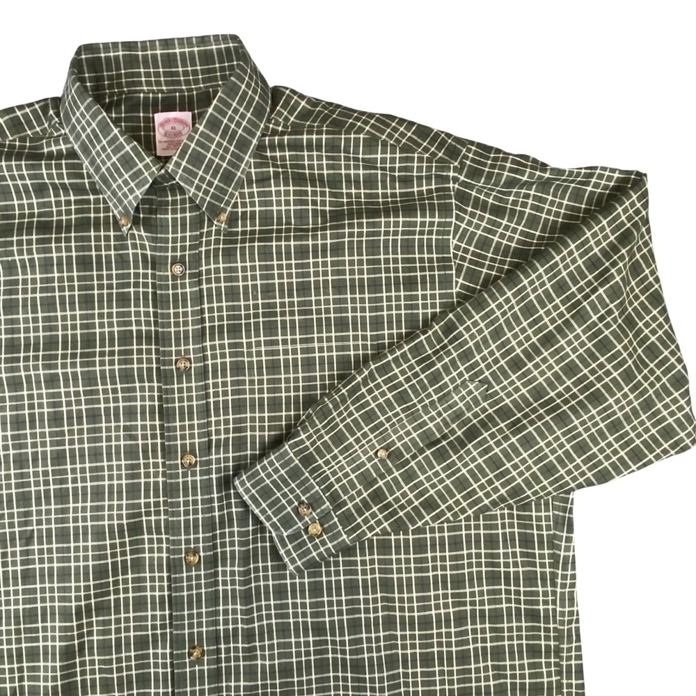 Brooks Brothers Mens XL Green Plaid Non Iron Cotton Original Polo Shirt